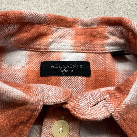 Allsaints Heavy Button Up Flannel Shirt Orange Mens Size Medium - Picture 2 of 4